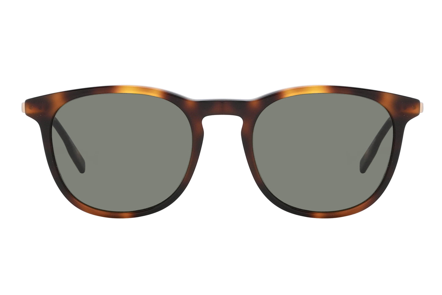 Sunglasses with tortoiseshell frame and dark lenses on a white background