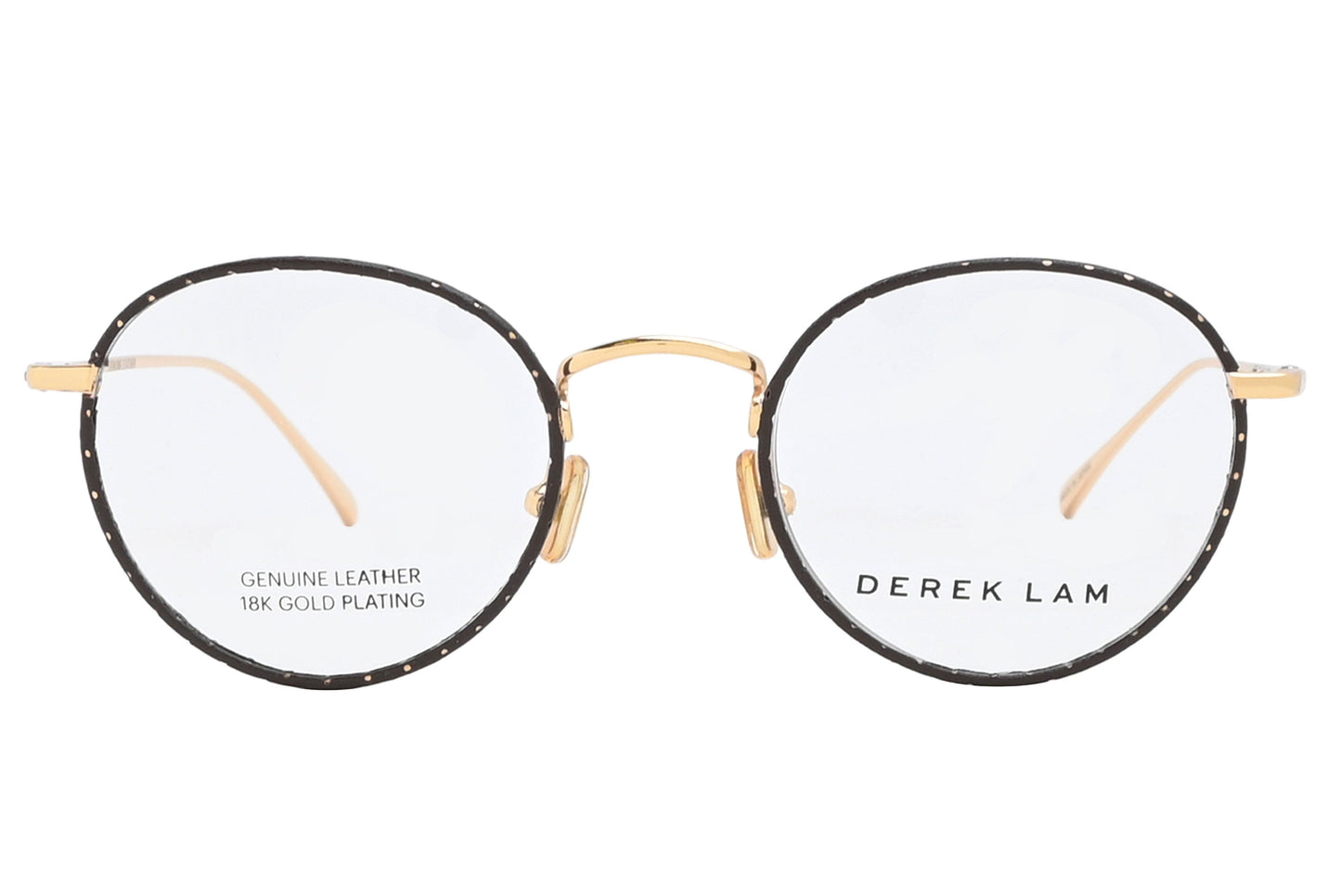 Derek Lam eyeglasses with gold accents on a white background