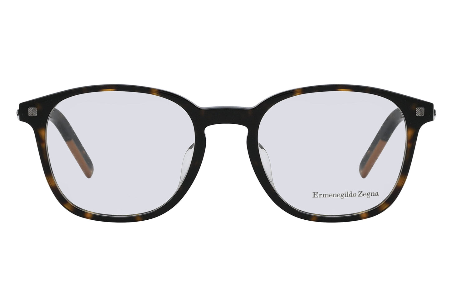 Eyeglasses with tortoiseshell frame and clear lenses on a white background
