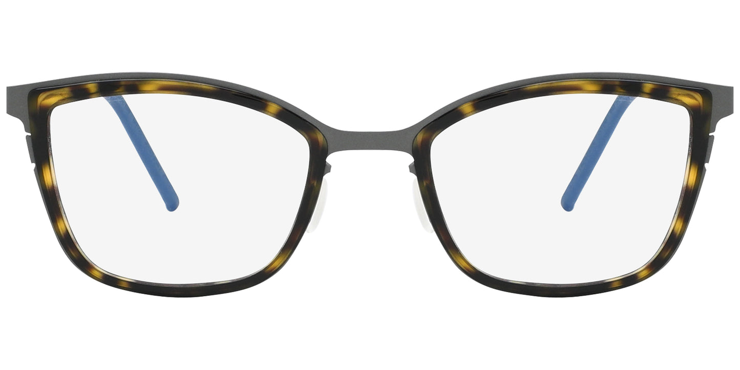 Eyeglasses with a tortoiseshell frame on a white background
