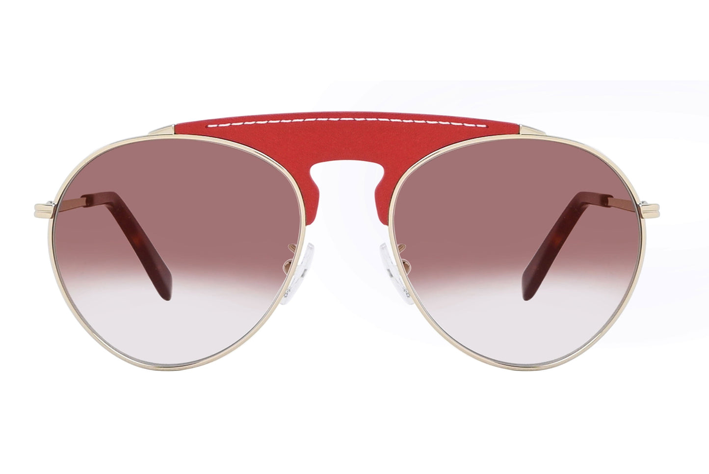 Aviator sunglasses with red frame and gradient lenses on a white background