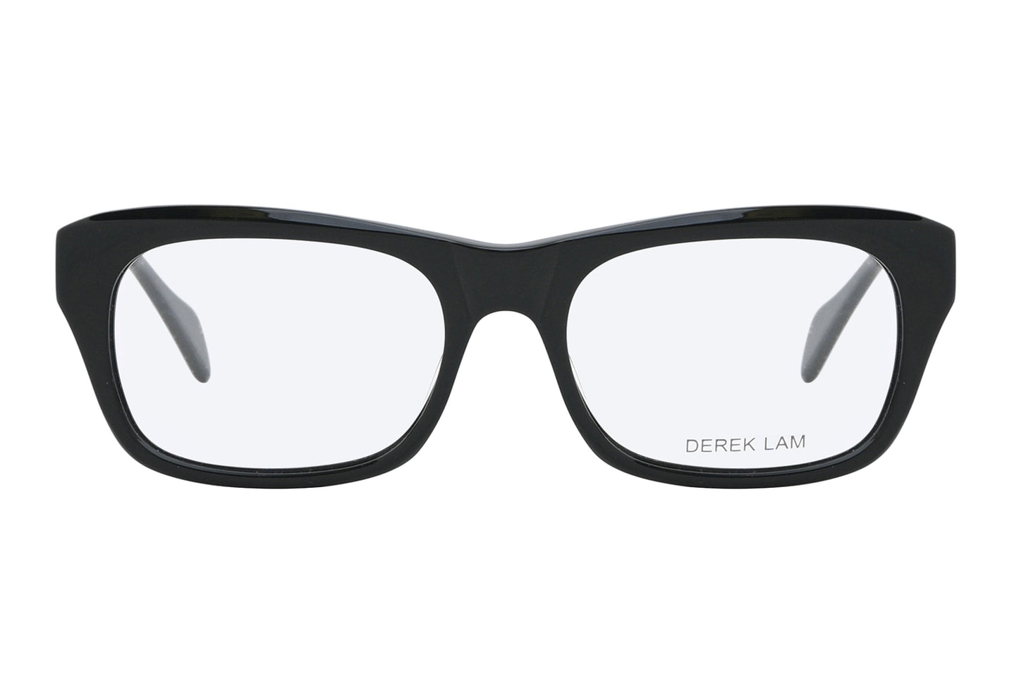 Black eyeglasses with 'Derek Lam' branding on a white background