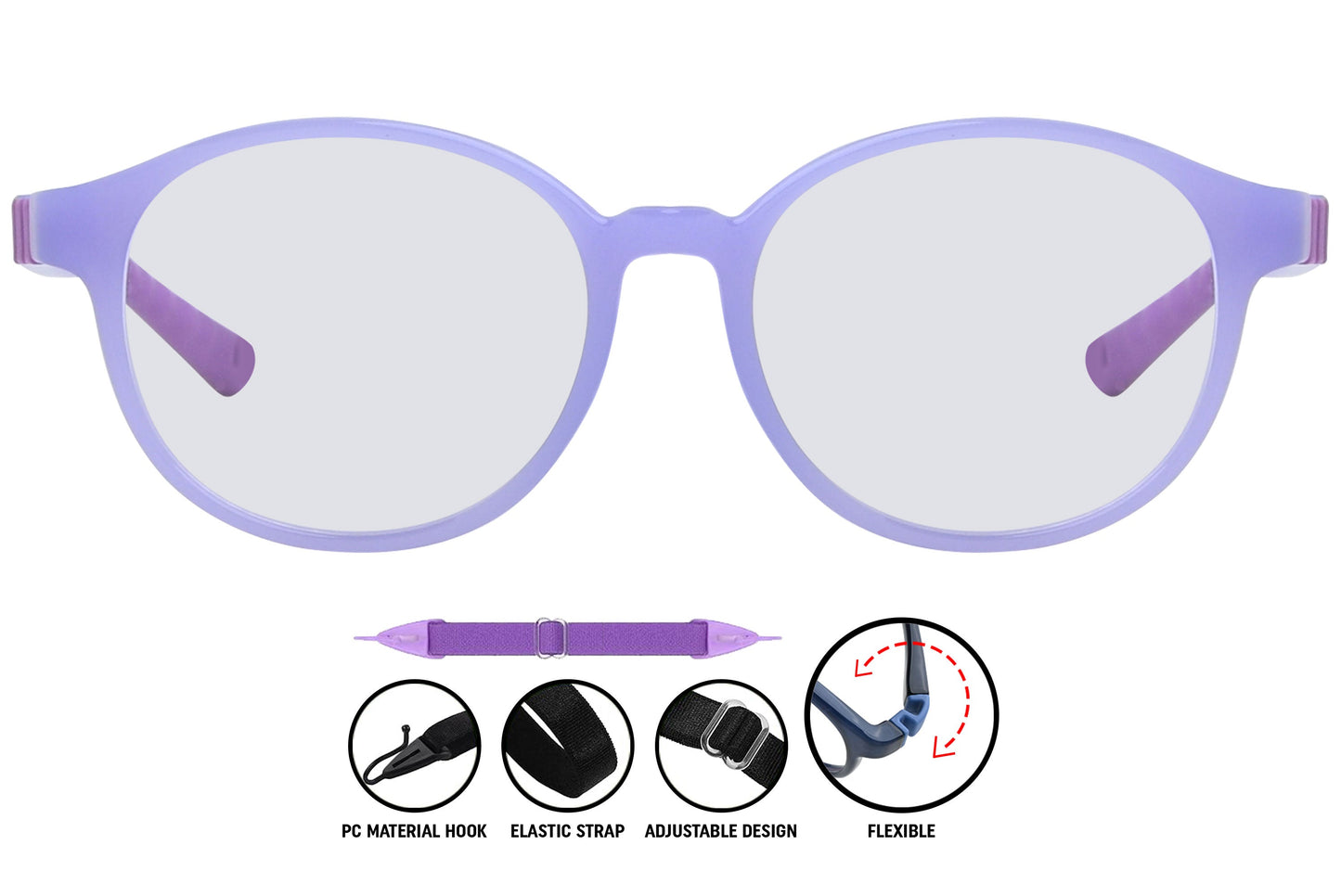 Purple aviator eyeglasses, front view, unique style frames