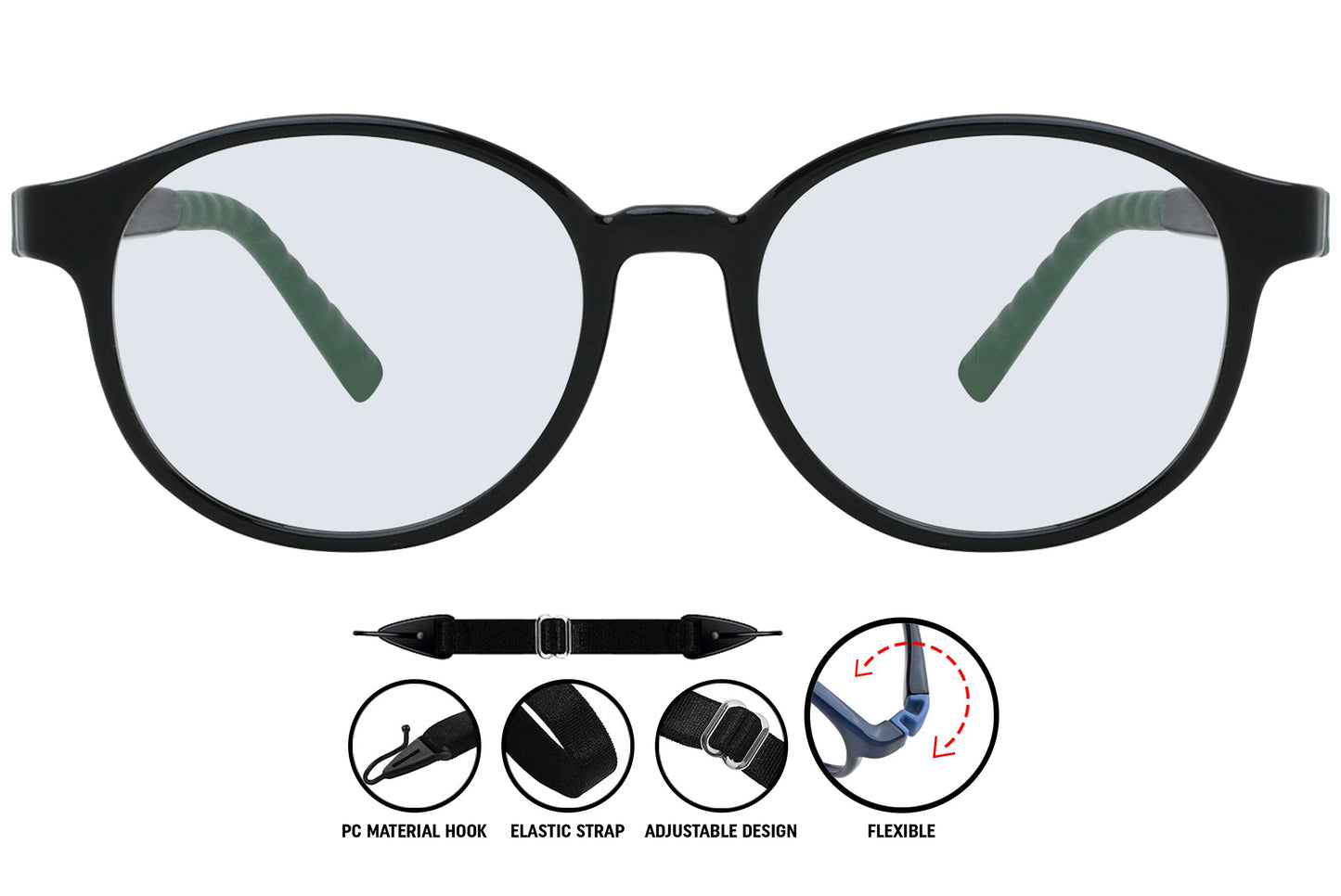 Black-green aviator eyeglasses in C1 color, unisex frame with a bold modern look.
