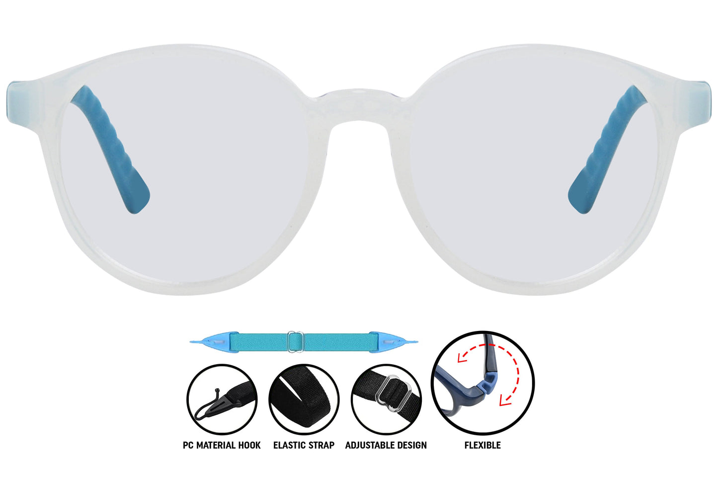 light blue aviator eyeglasses showing lens shape and frame color.