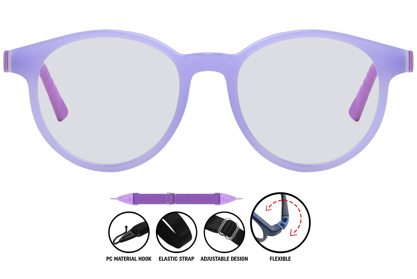 Coline light purple round eyeglasses, front view, unique style frames