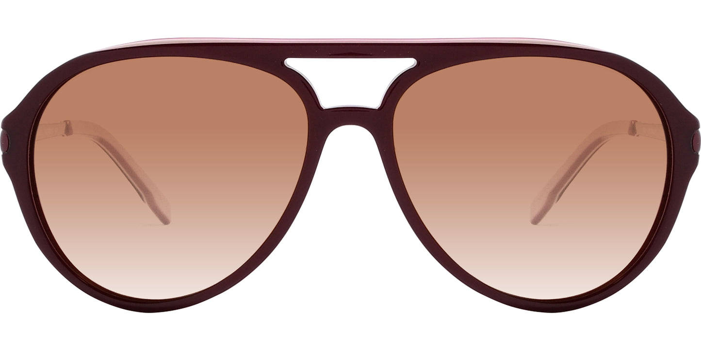 A pair of brown aviator sunglasses with a metallic bridge and red accents.