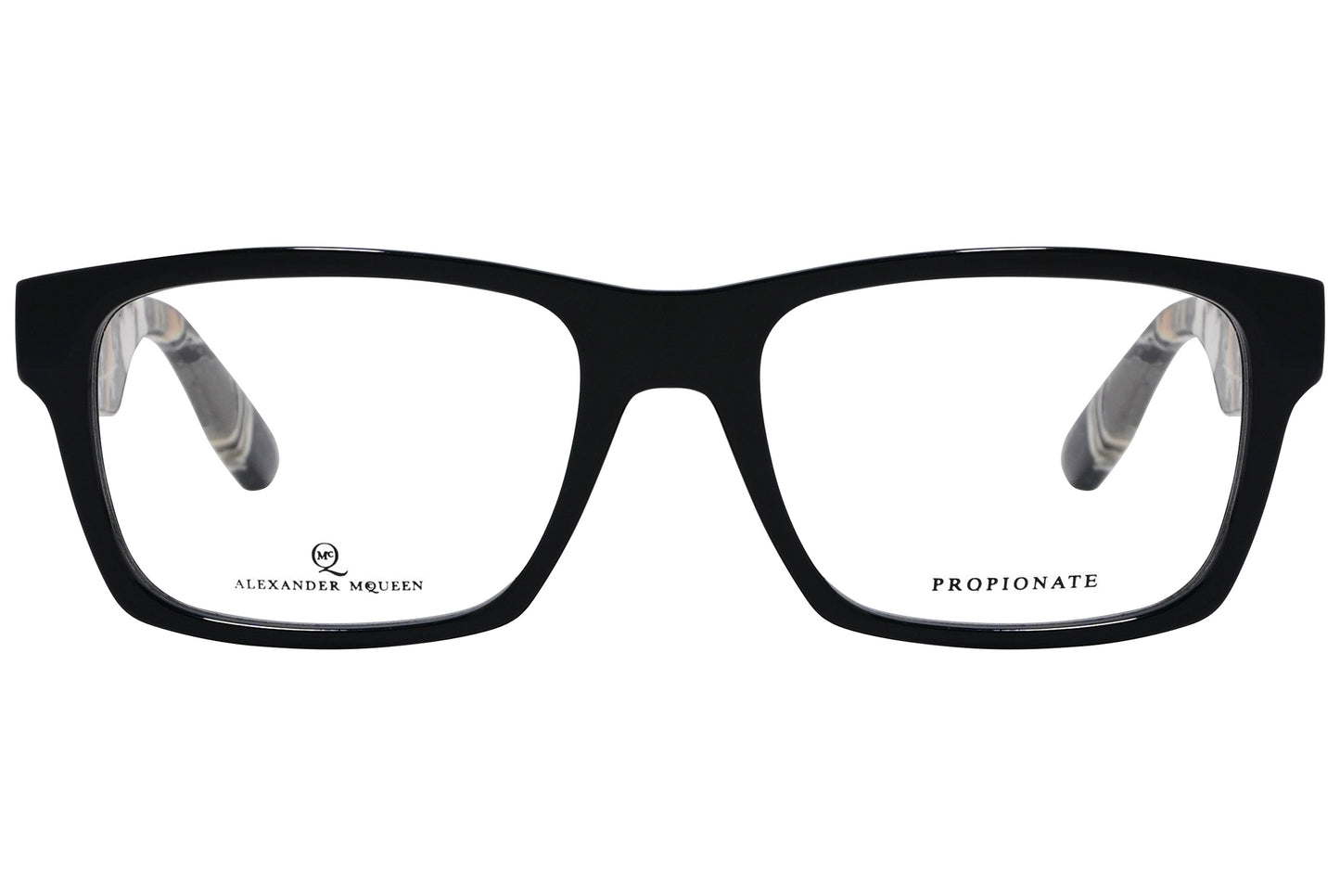 Black rectangle eyeglasses with the brand name 'Propionate' visible on the side.