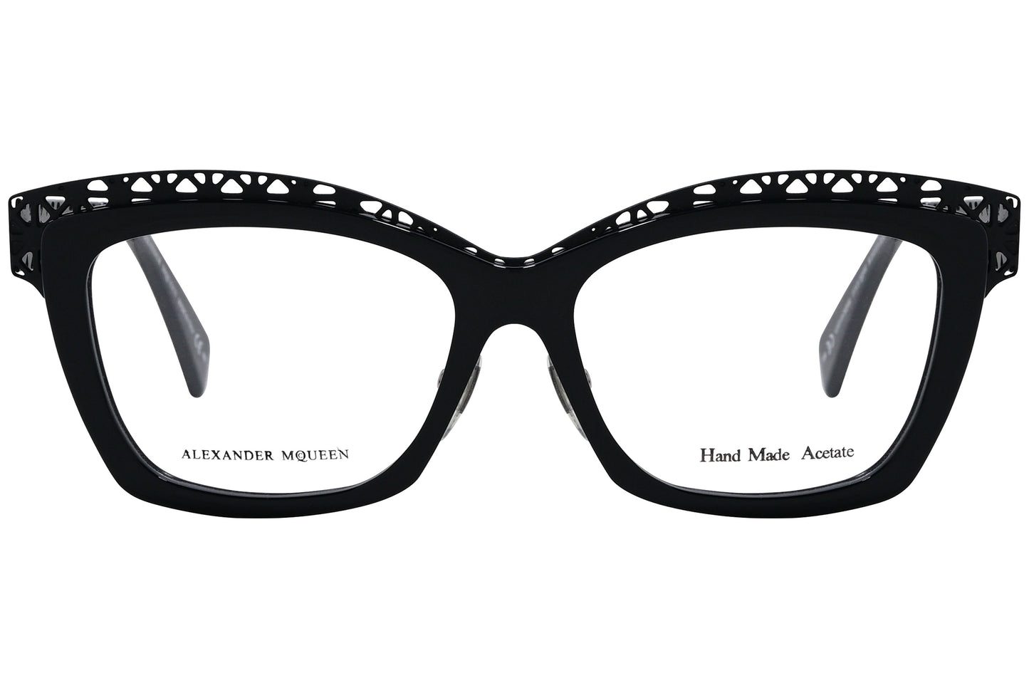 Black Browline eyeglasses with the text 'ALEXANDER MCQENUE' on the frames and 'Haut Mat Artis' on one side.