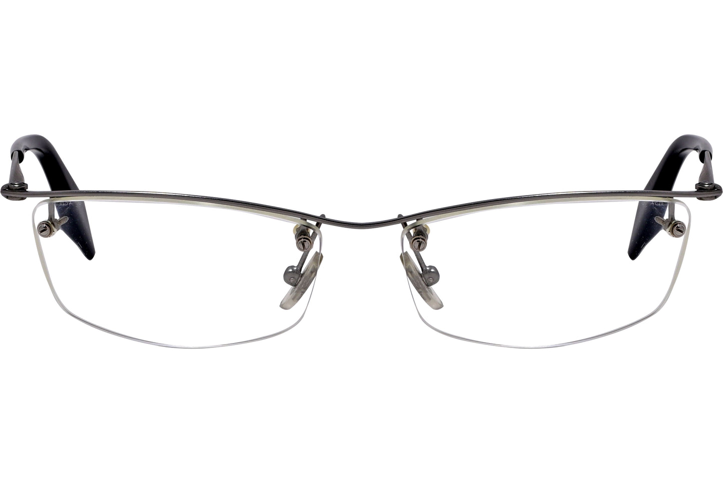 A pair of rectangle eyeglasses with a gray frame, front view.