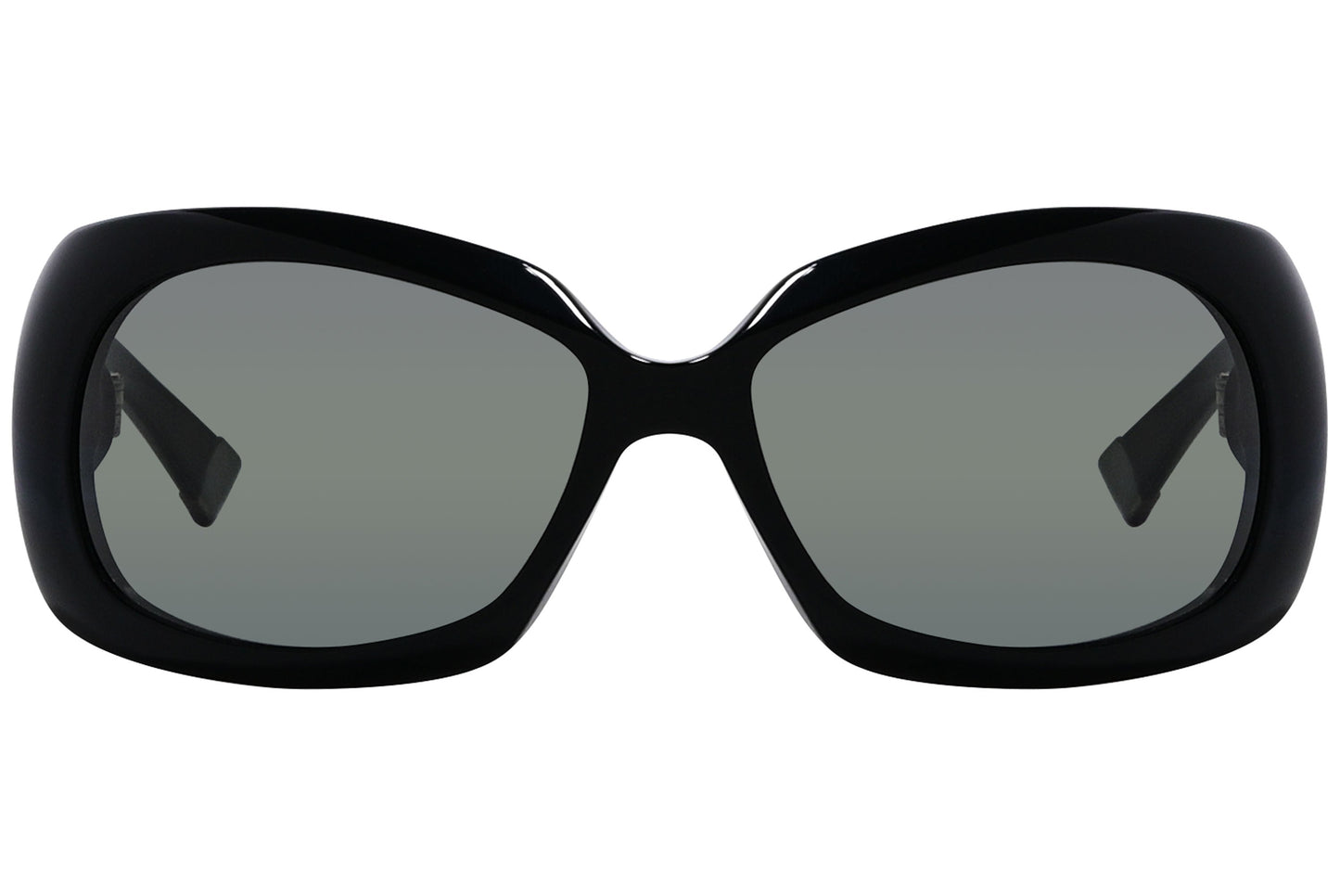 balenciaga geometric black eyeglasses frame viewed from a 90-degree angle.