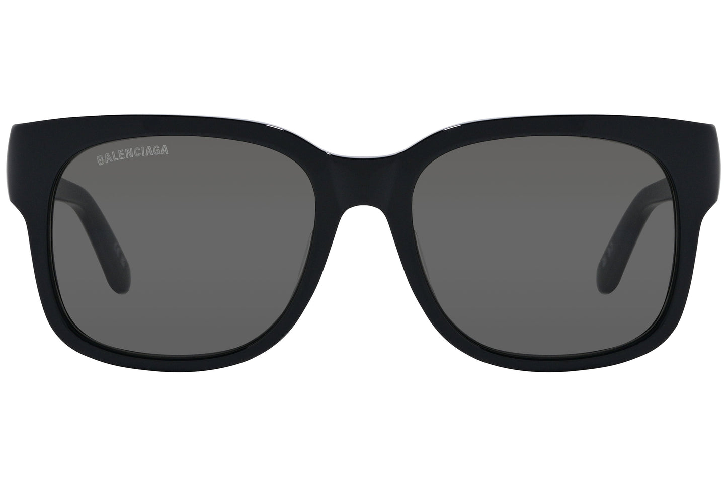 balenciaga oval black eyeglasses frame viewed from a 90-degree angle.