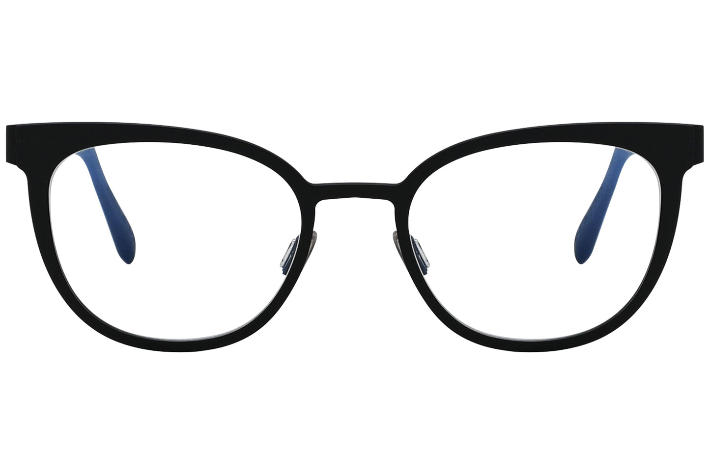 blackfin oval black eyeglasses frame viewed from a 90-degree angle.