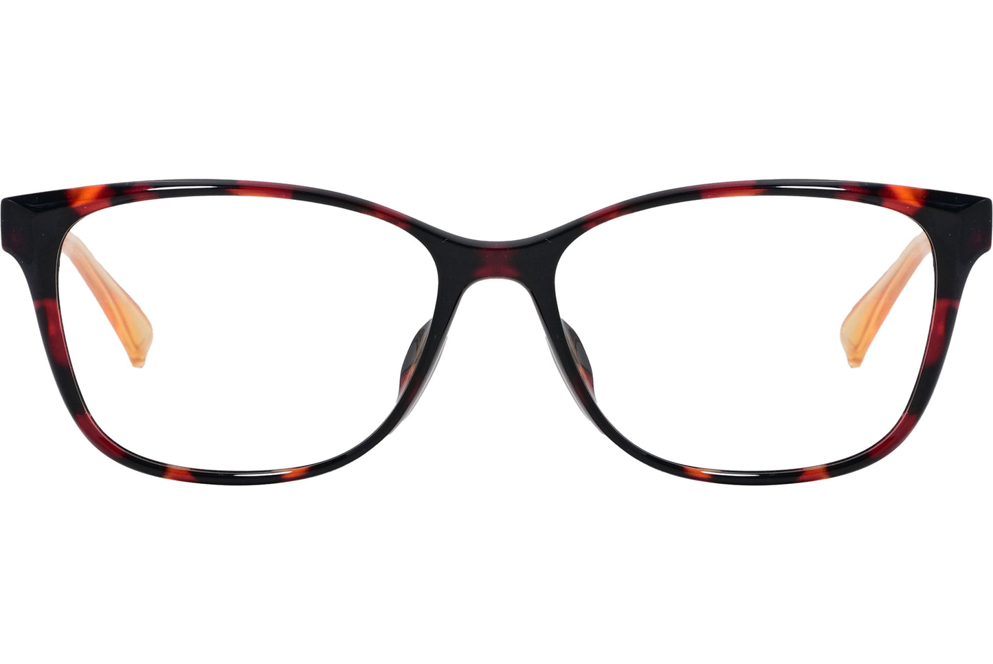 A pair of Bolon rectangle eyeglasses with a tortoise color frame.