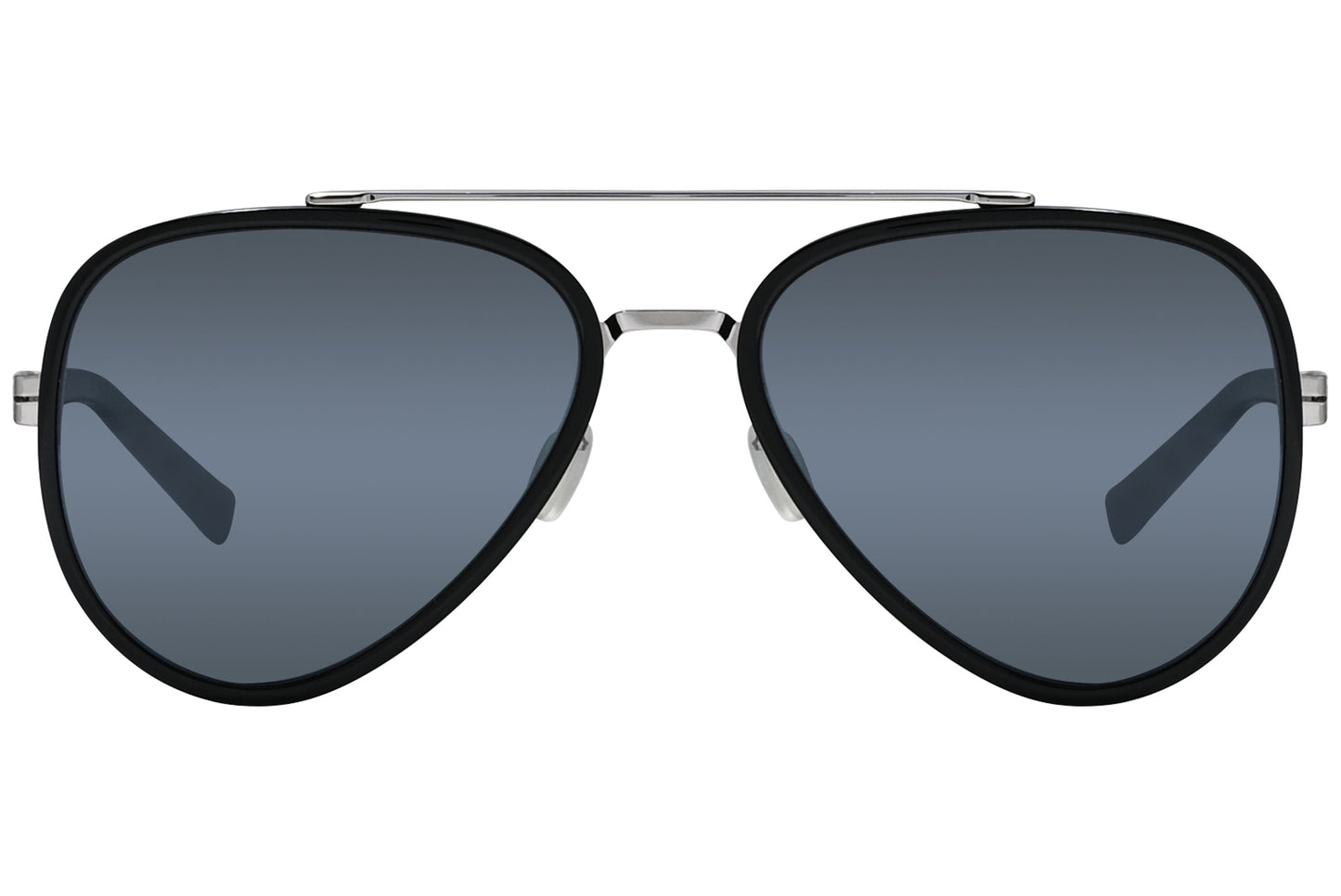 A pair of black aviator sunglasses with a metallic bridge and dark lenses.