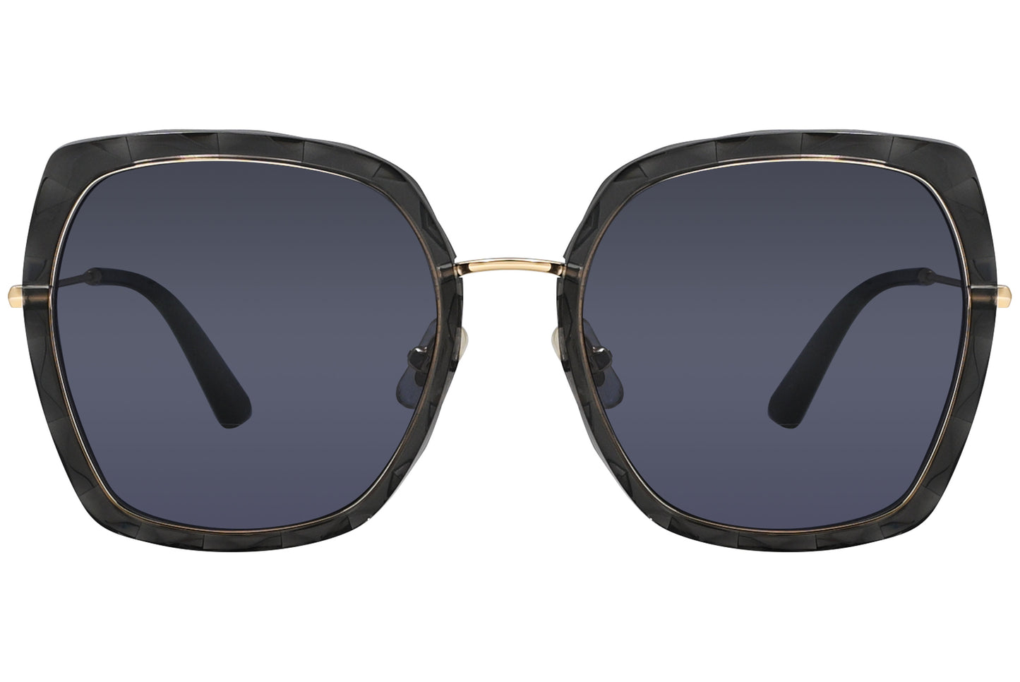 Black butterfly-shaped sunglasses with gold metal temples