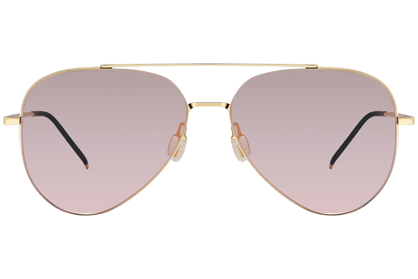A pair of pink aviator sunglasses with metal frame.