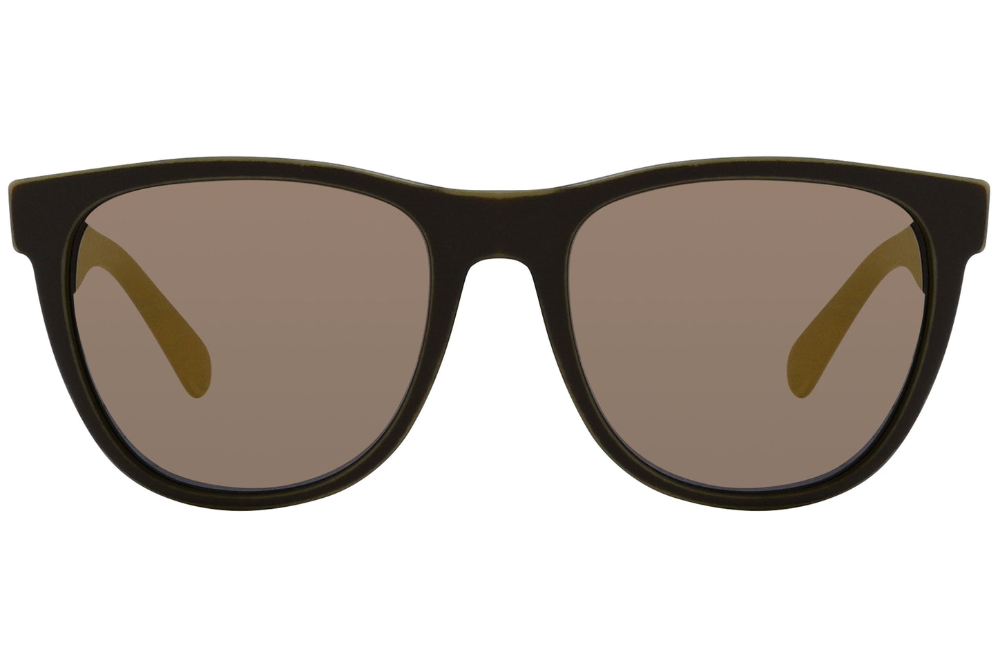 Wayfarer style sunglasses with brown frame and lenses.