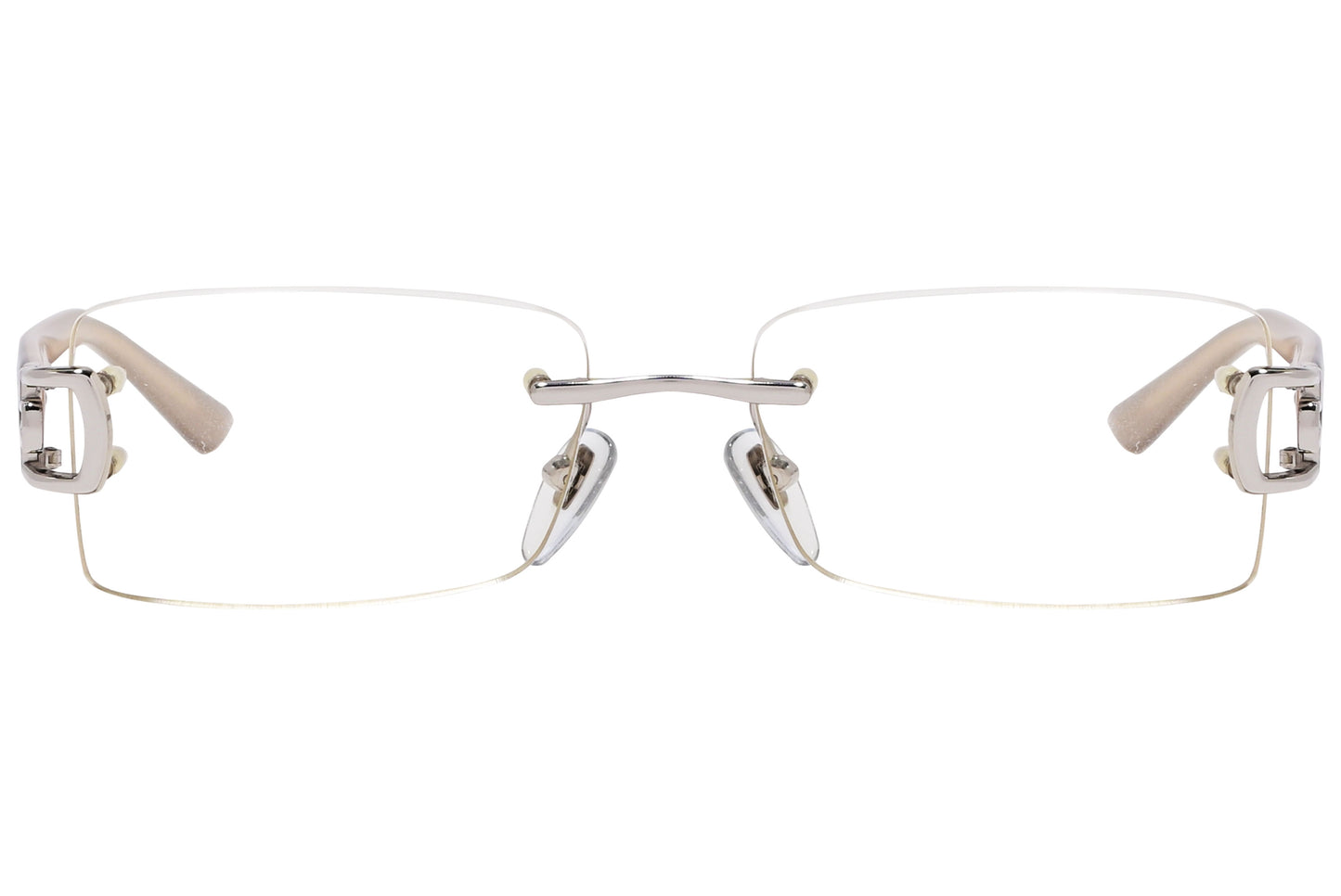 Silver rectangular eyeglasses with a metallic frame