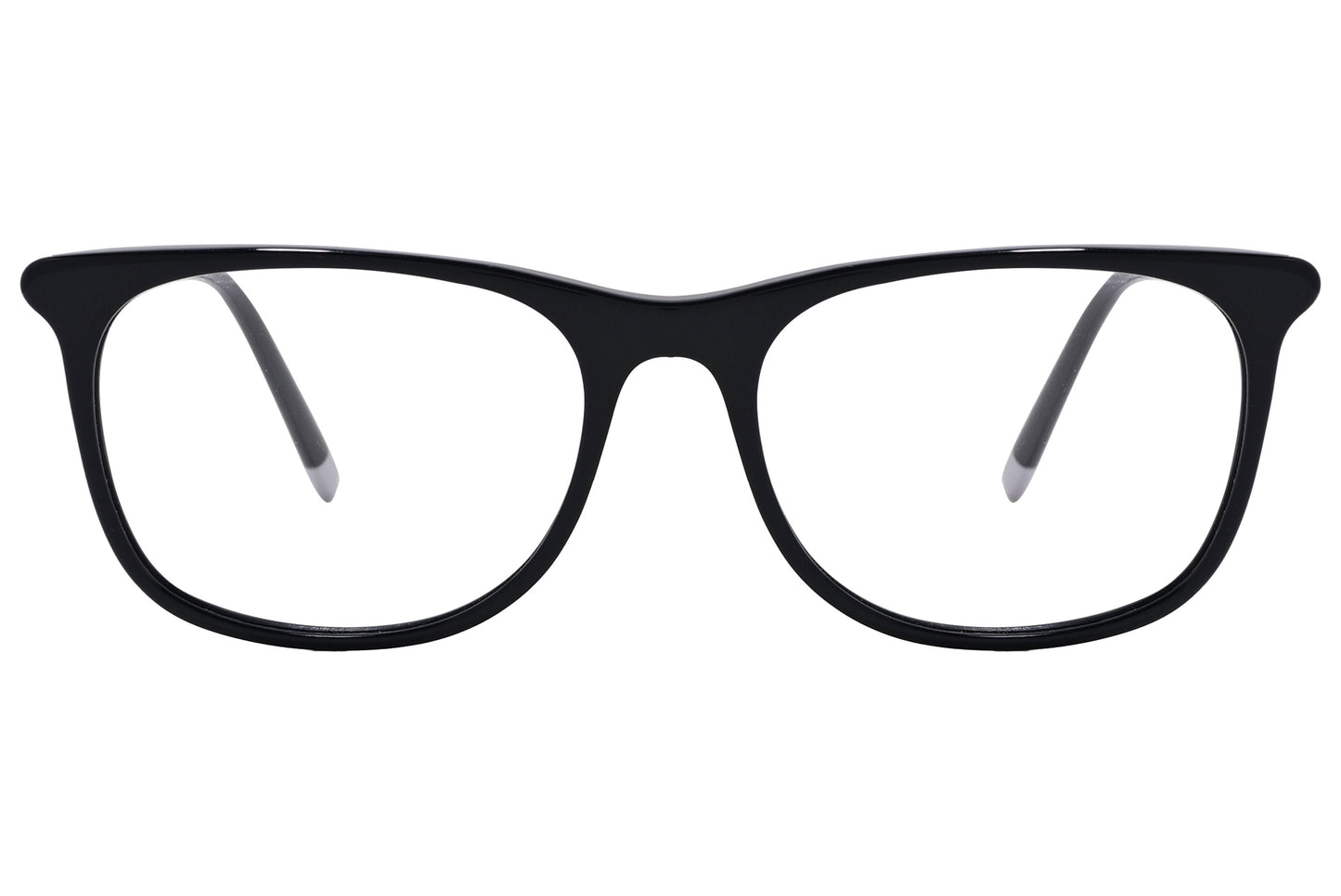 Close-up of black rectangle eyeglasses highlighting bold frame and sharp edges
