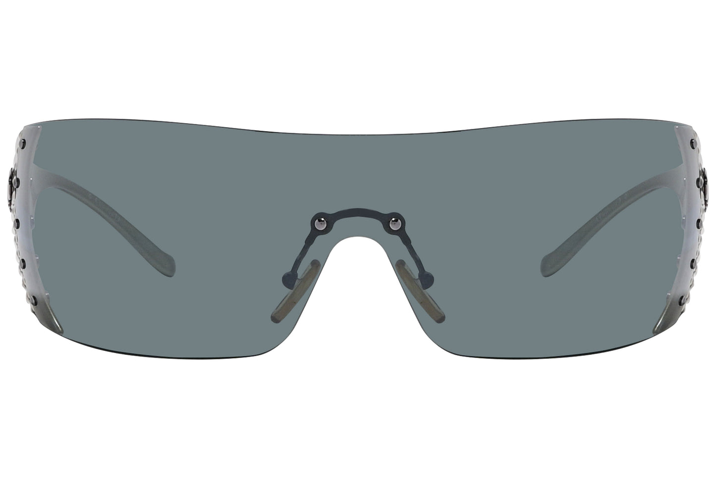 Close-up of Dior BIKE4-KTU gray sunglasses – bold unisex shield frame with matte finish