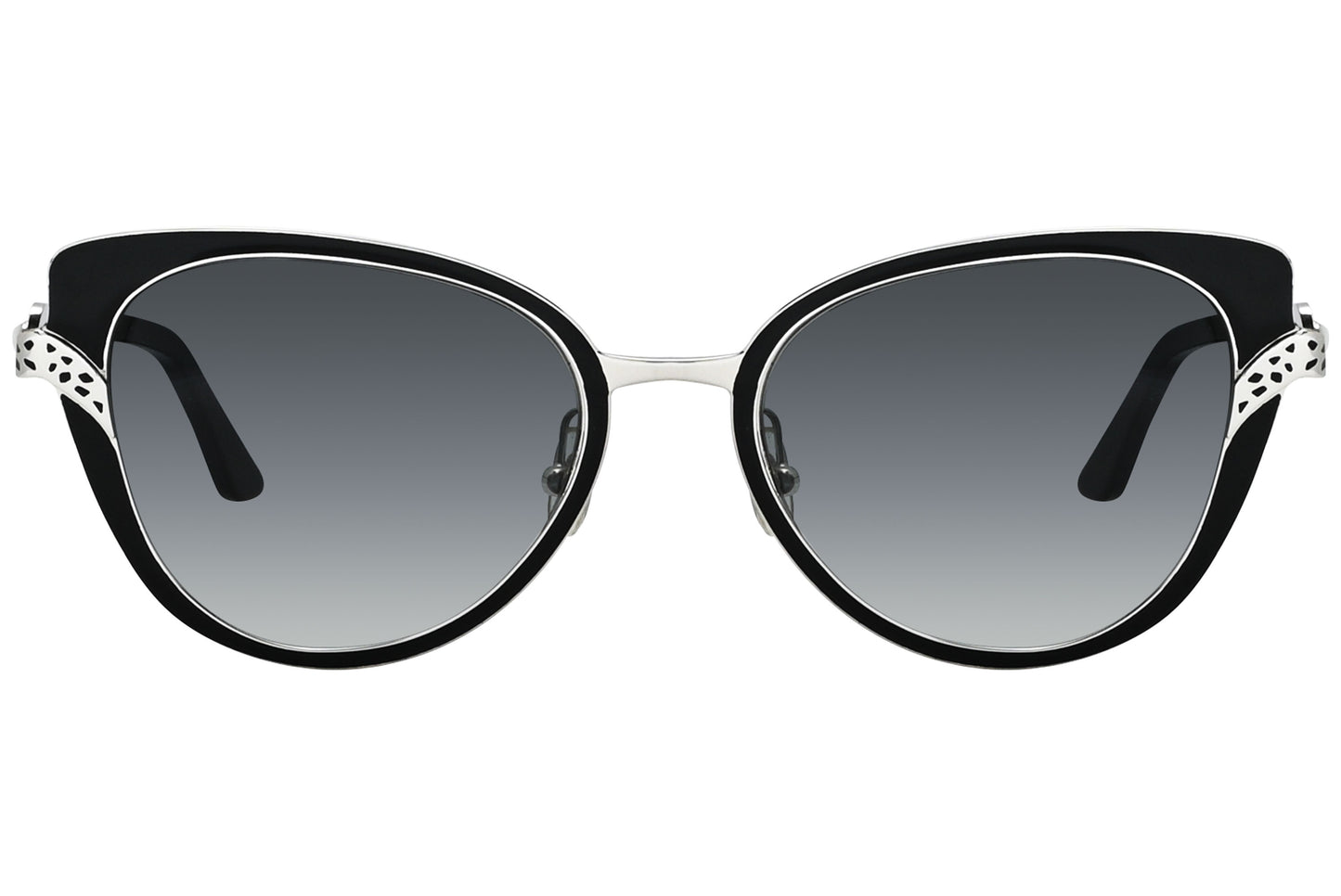 Black cat-eye sunglasses with metal accents on the arms and a gradient lens.