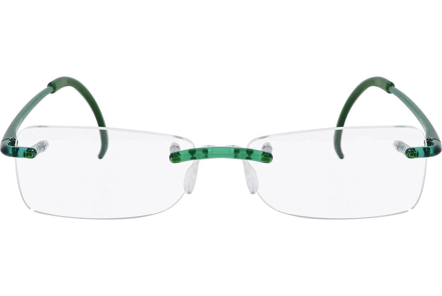 Cellini Rectangle Green Eyeglasses Frame Viewed From Front Angle.