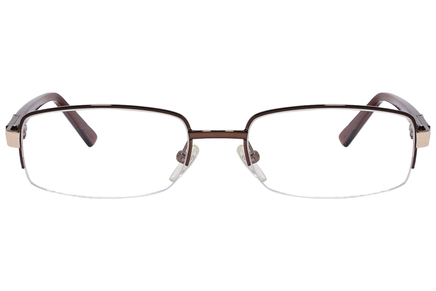 cellini rectangle brown eyeglasses frame viewed from front angle.