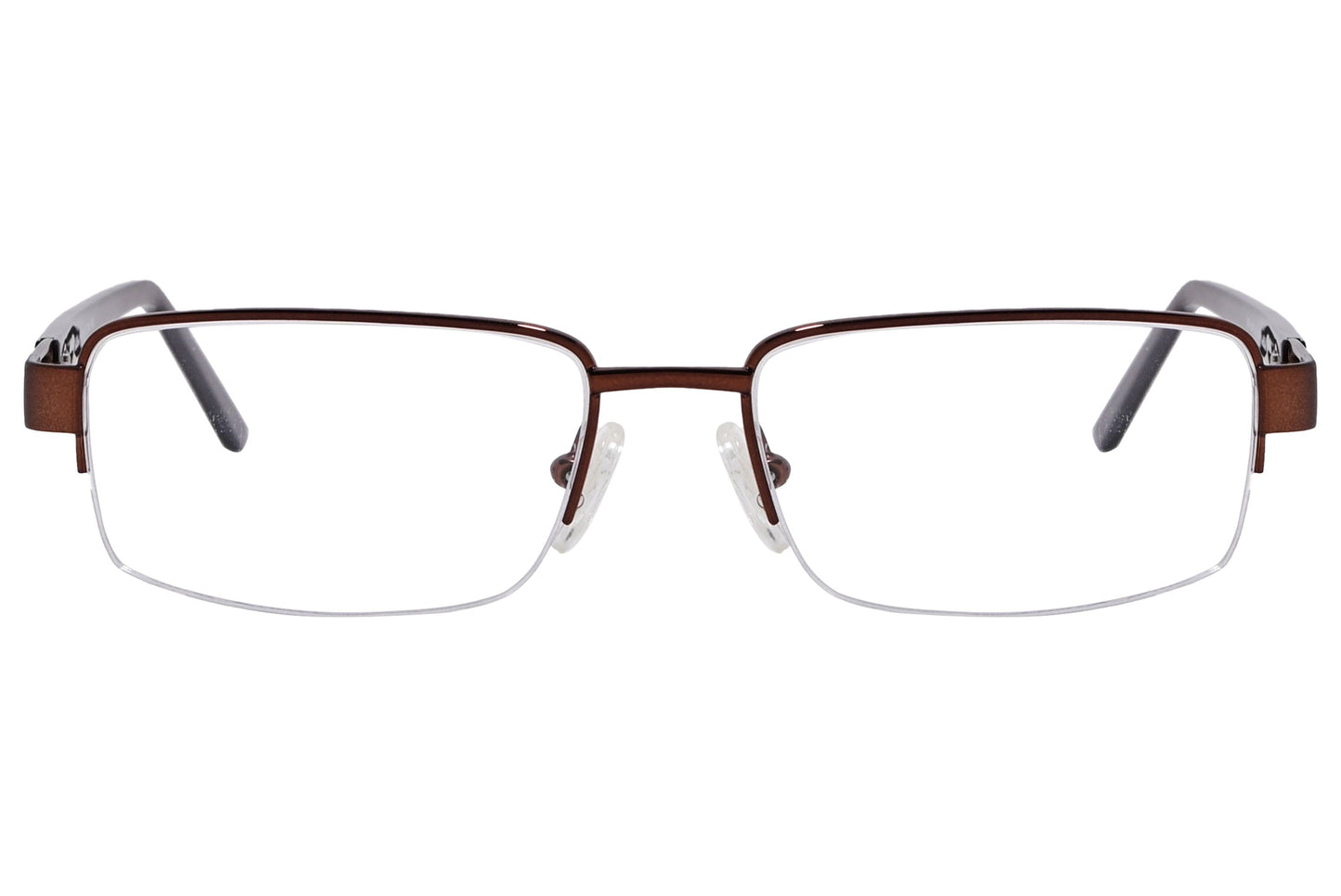 cellini rectangle bronze eyeglasses frame viewed from front angle.