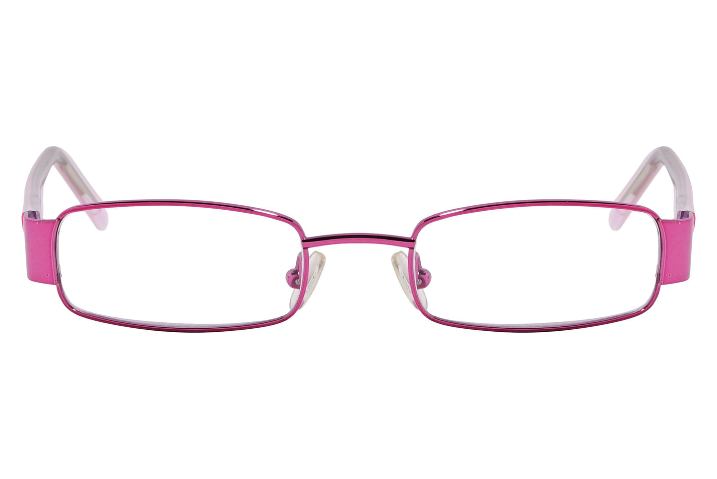cellini rectangle pink eyeglasses frame viewed from front angle.