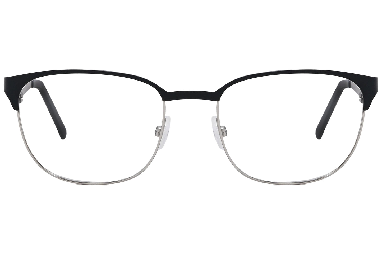 cellini browline black eyeglasses frame viewed from front angle.