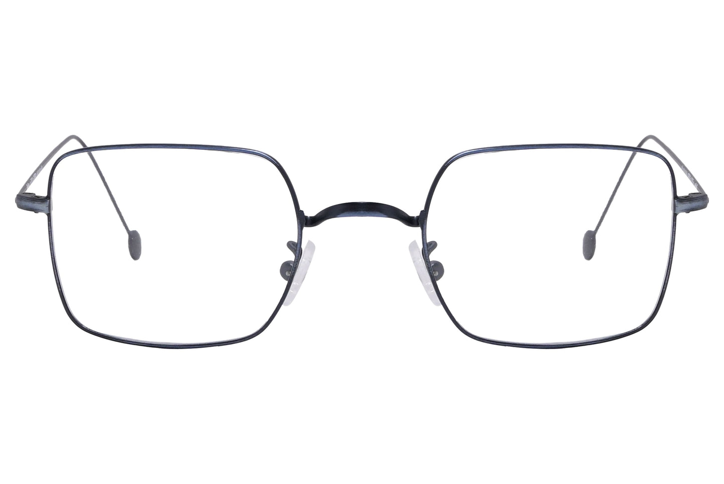 cellini square blue eyeglasses frame viewed from front angle.