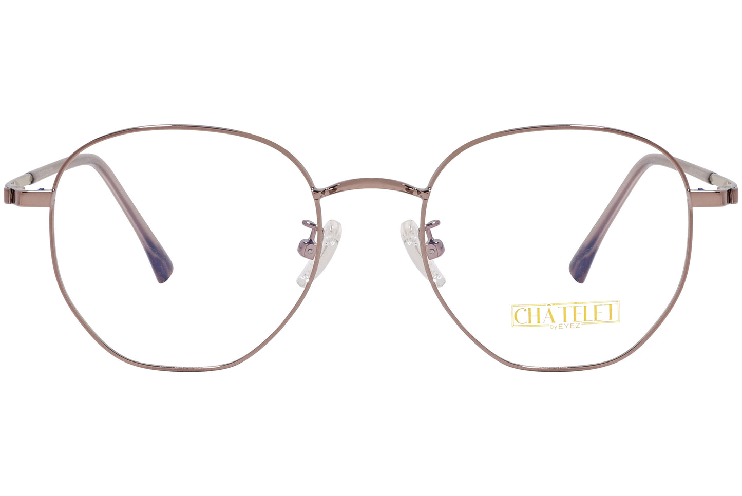 A pair of bronze hexagonal eyeglasses with a full frame design.