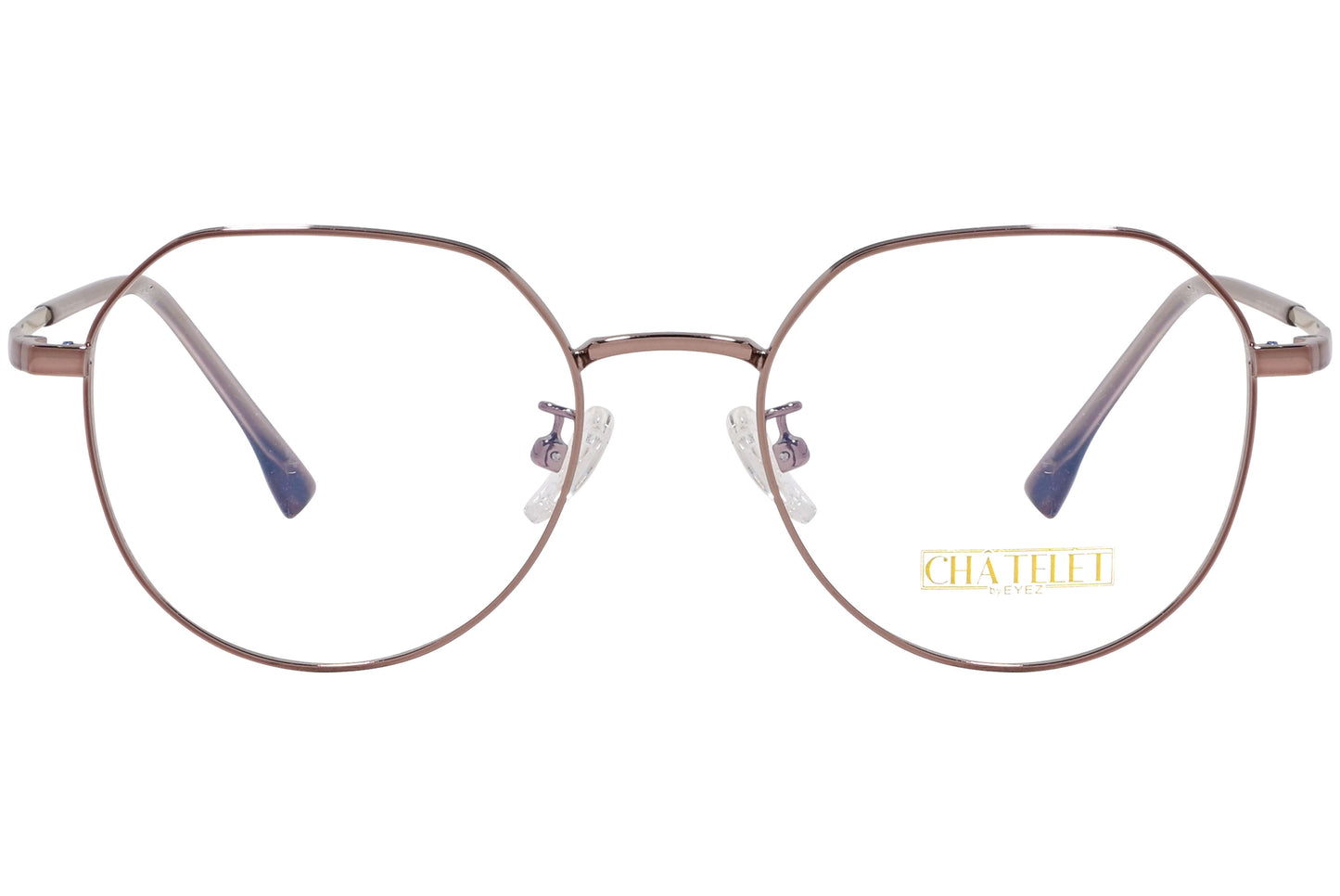 A pair of bronze hexagonal eyeglasses with a full frame design.