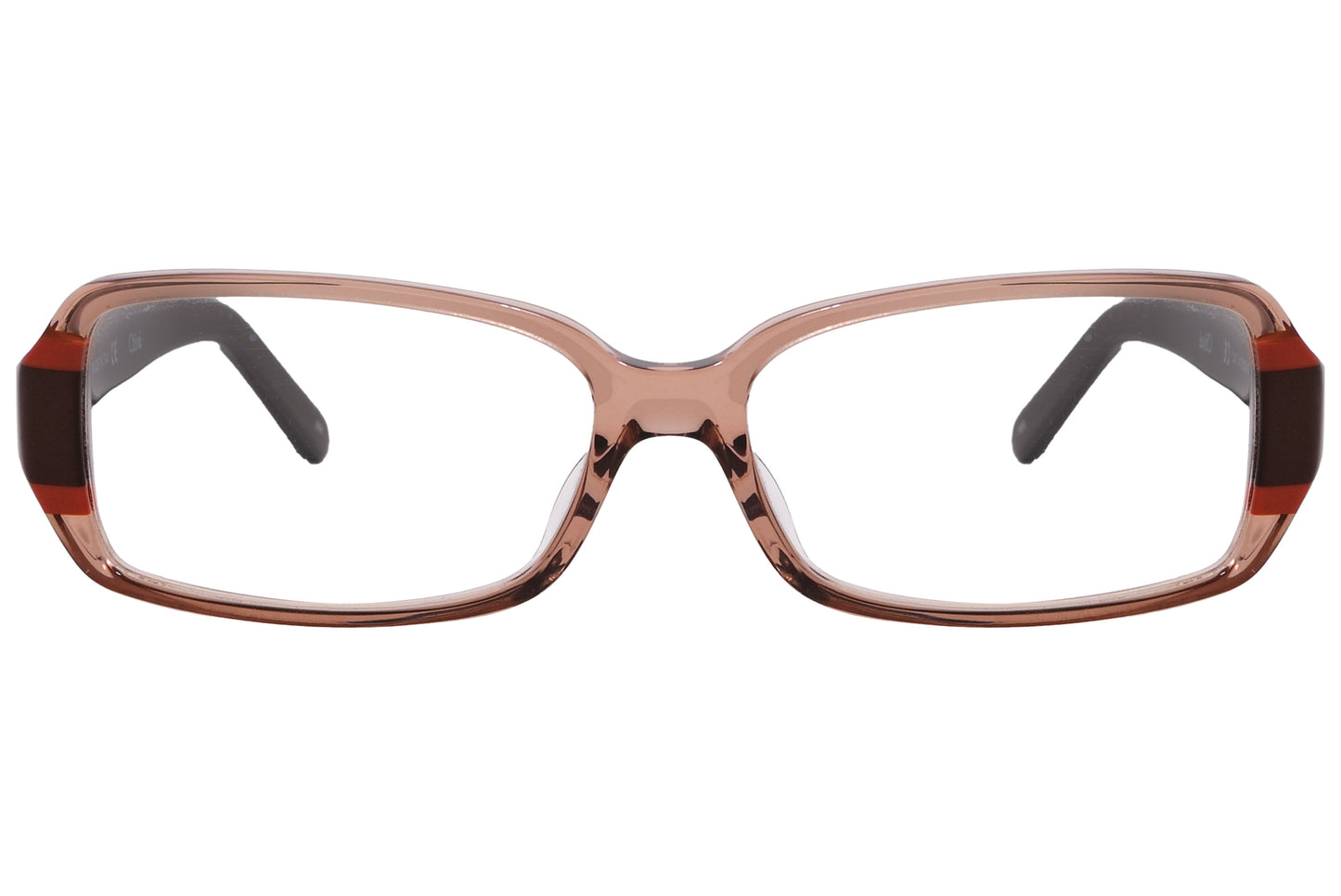 A pair of brown rectangle eyeglasses with a plastic frame.