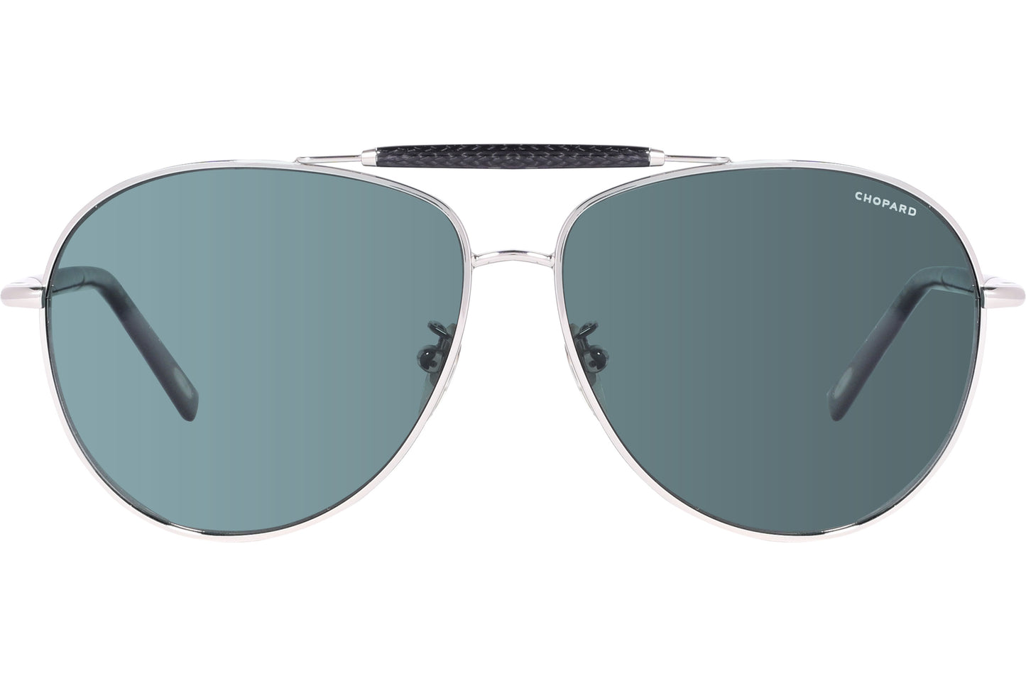 A pair of aviator sunglasses with green lenses and a metallic frame.