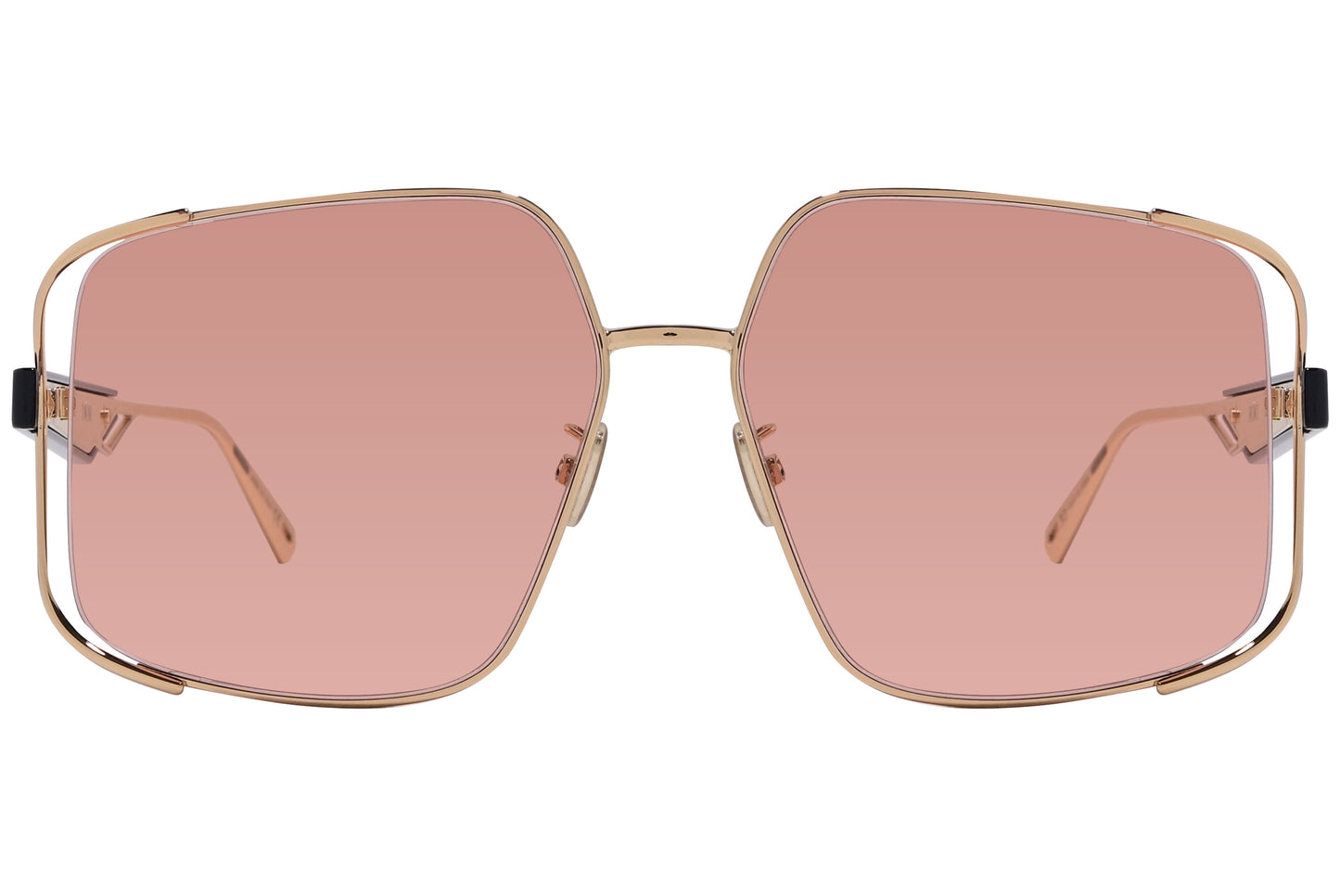 Side profile of Dior Archi eyeglasses gold and pink for women, model archidior-siu-b0e0