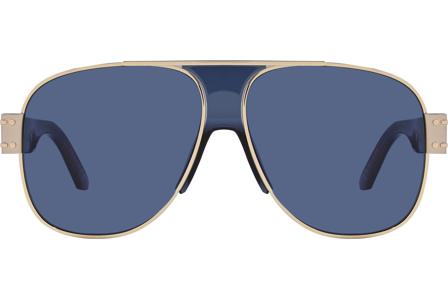 Side profile of Dior Signature eyeglasses gold and blue frame for men, model diorsignature-a3u-b0b0