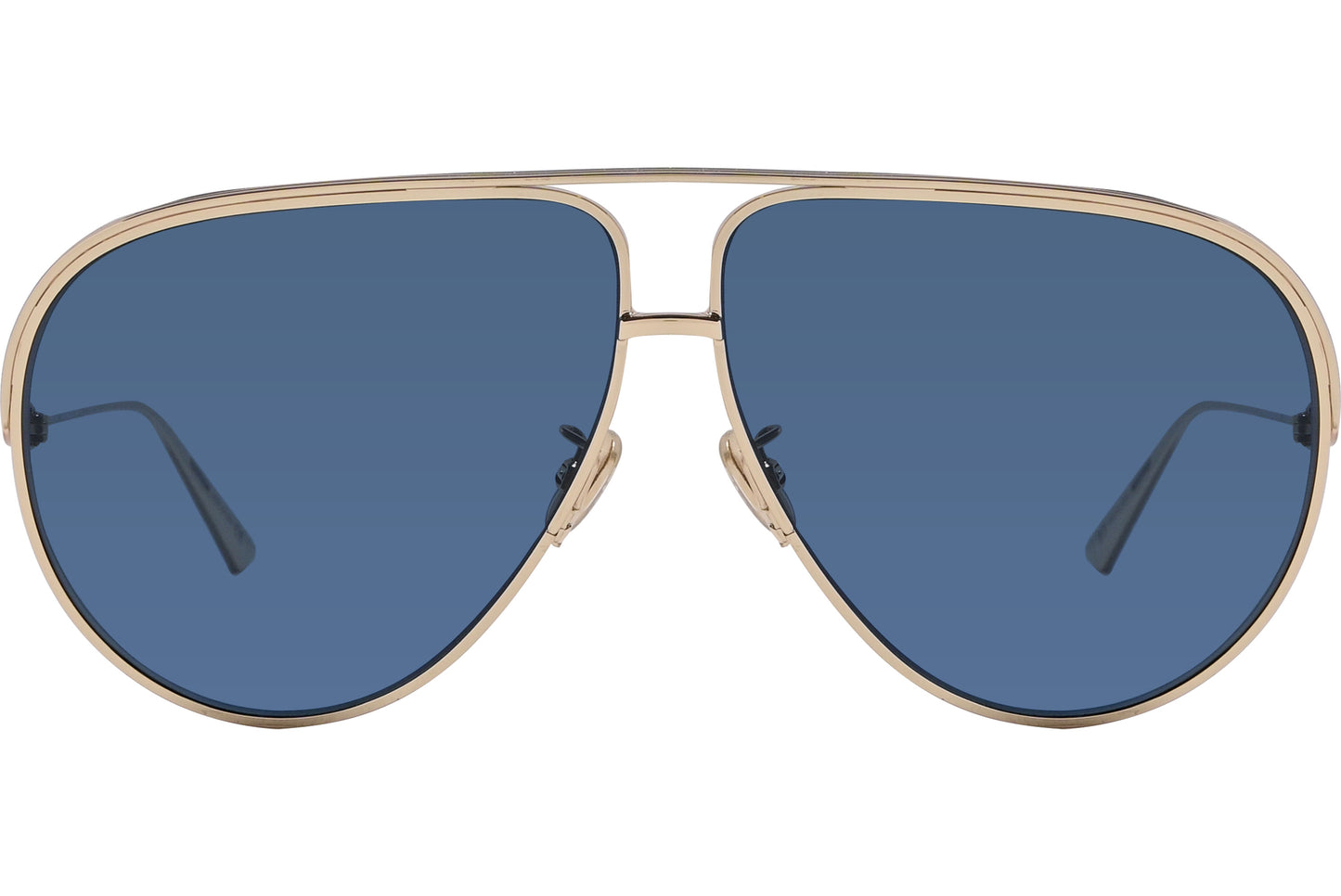 Close-up of Dior EverDior AU-B0B0 sunglasses – bold gold frame with blue lenses for men
