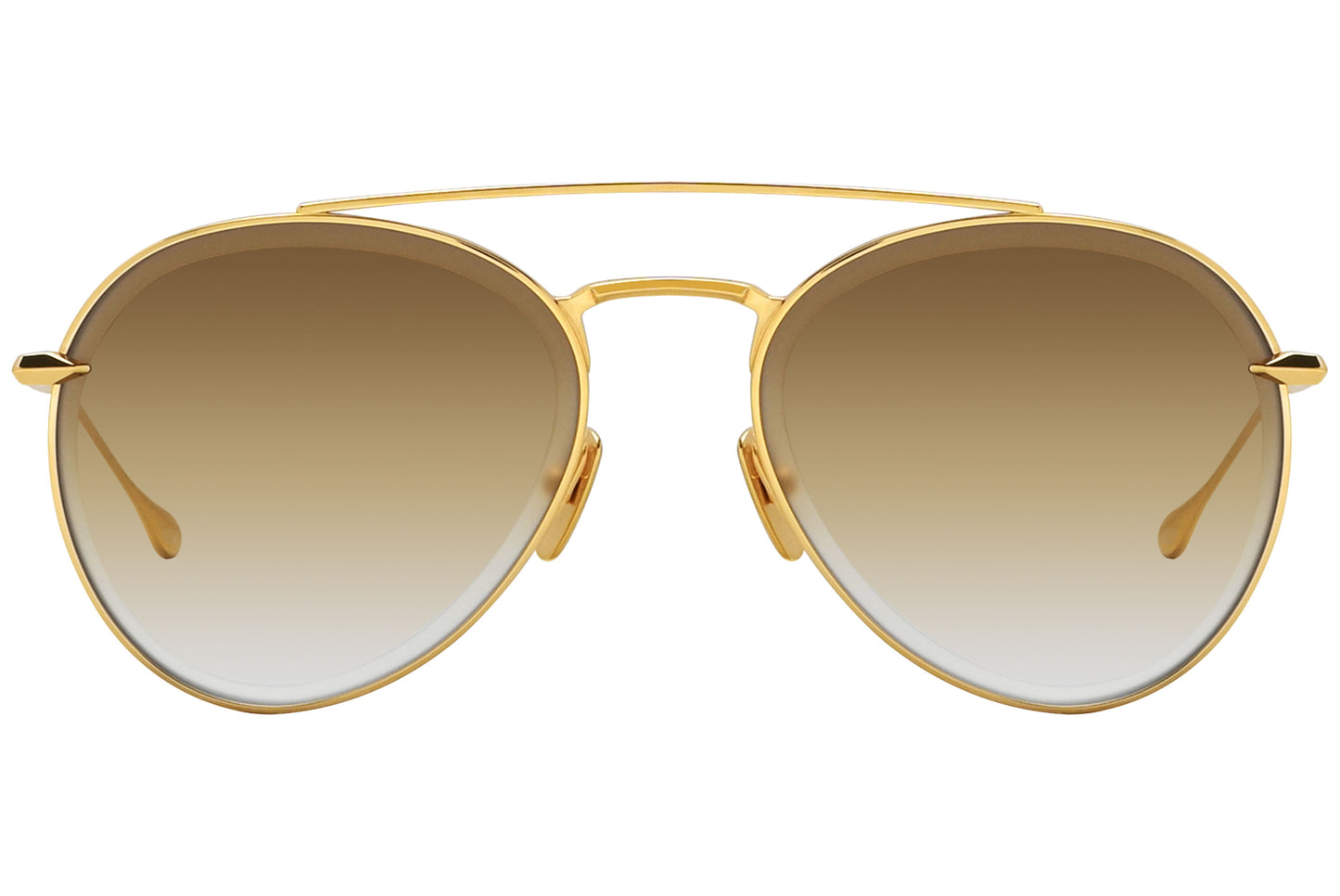 Close-up: Close-up detail of gold frame and lenses on Dita Aviator Sunglasses DTS502-GLD