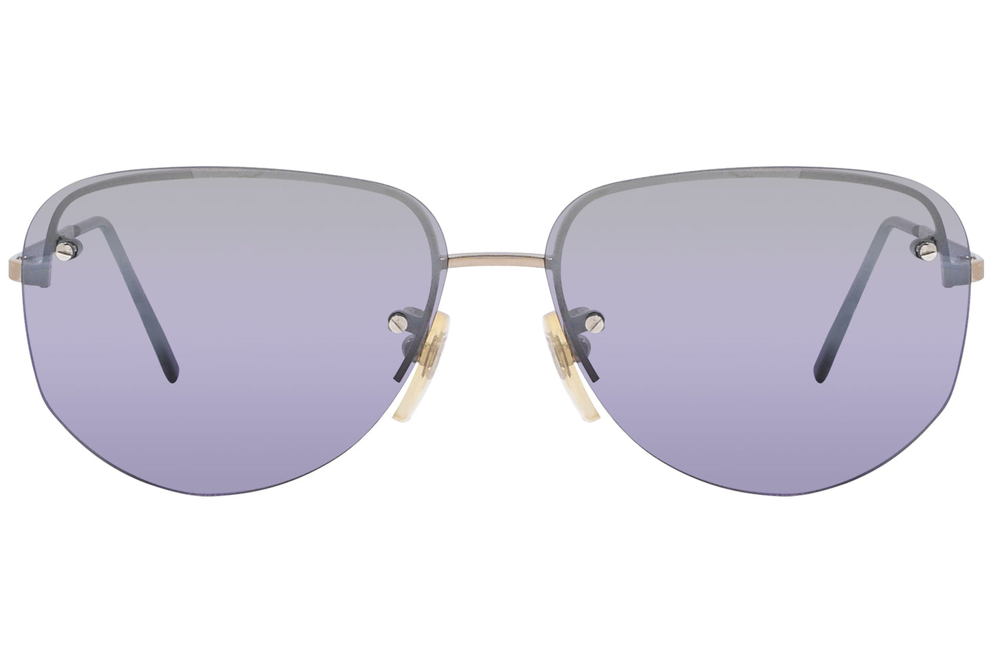 Close-up of Dolce & Gabbana purple and gold aviator sunglasses highlighting lens color and logo details