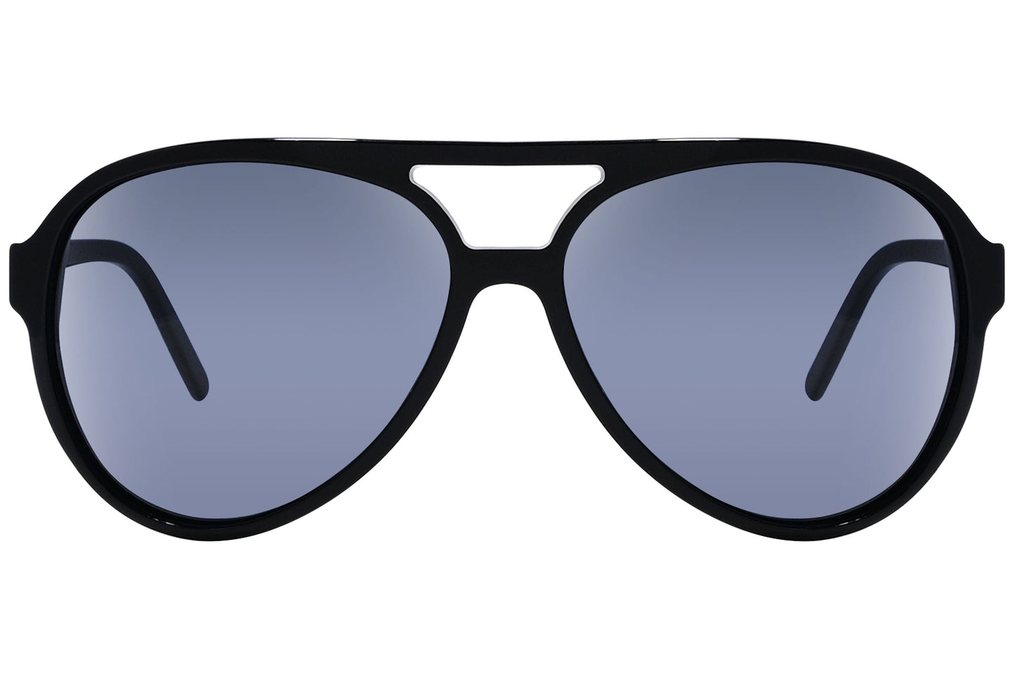 Close-up of Dolce & Gabbana aviator sunglasses in black highlighting lens tint and signature logo