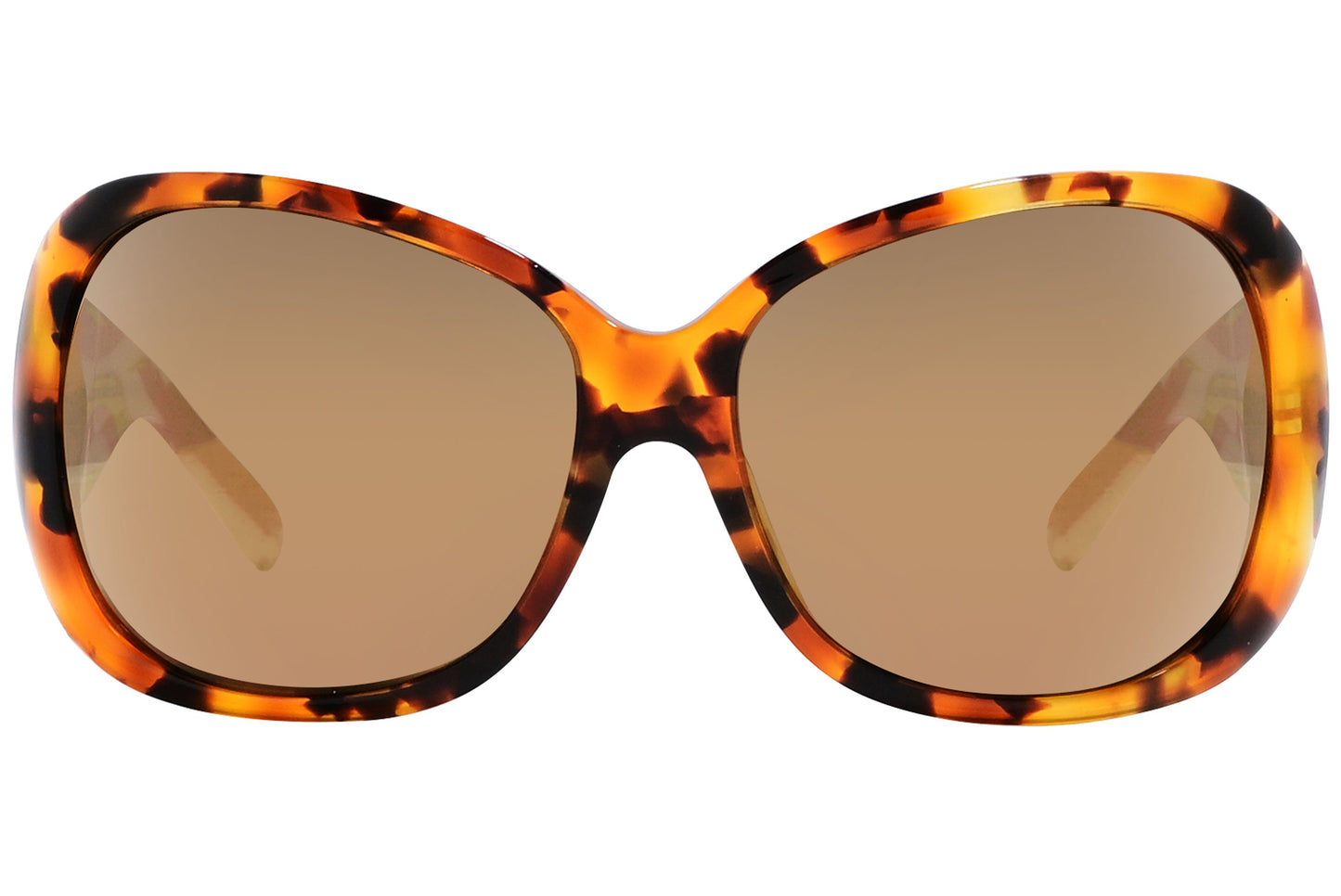 Close-up of Dolce & Gabbana tortoise oval sunglasses showing lens detailing and glossy tortoiseshell texture