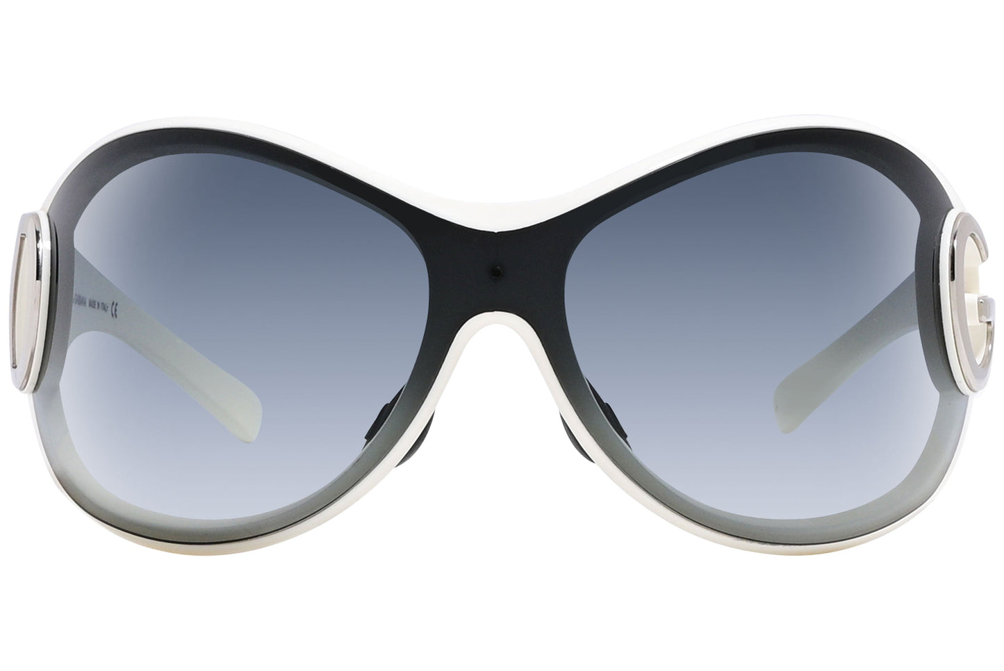 Close-up of Dolce & Gabbana black and white wrap-around sunglasses highlighting frame contrast and lens curve