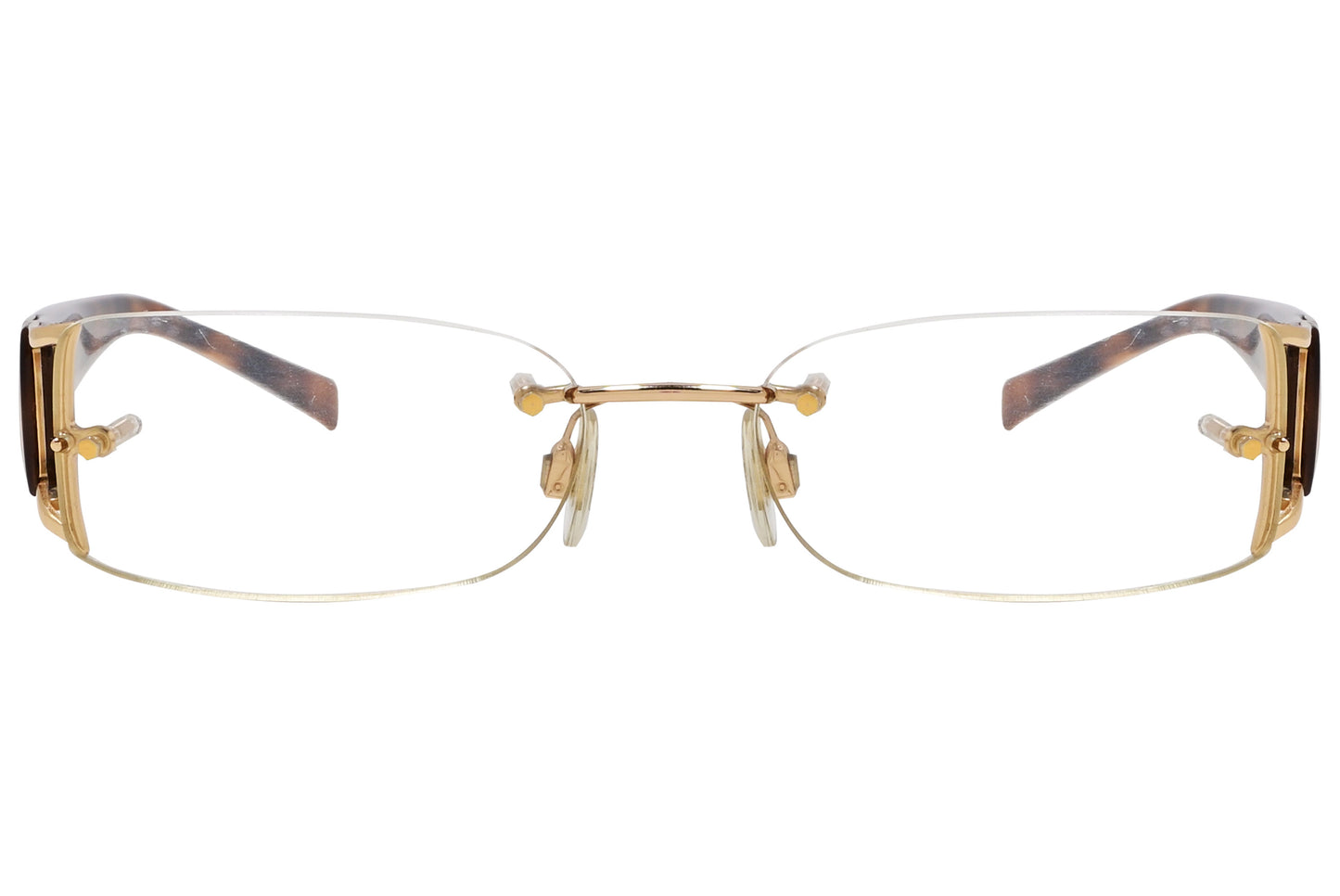 Close-up of Dolce & Gabbana tortoise optical wrap around glasses for women with logo and color detail