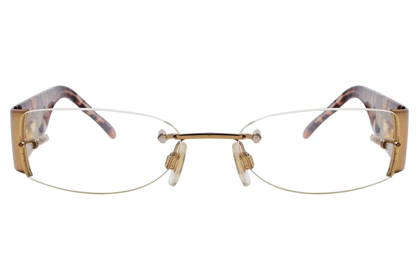 Close-up of tortoise wrap around eyeglasses for women by Dolce & Gabbana showing texture and logo detail