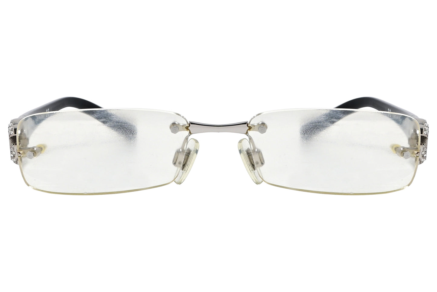 Close-up of black rectangle eyeglasses for men by Dolce & Gabbana showing frame detail and logo