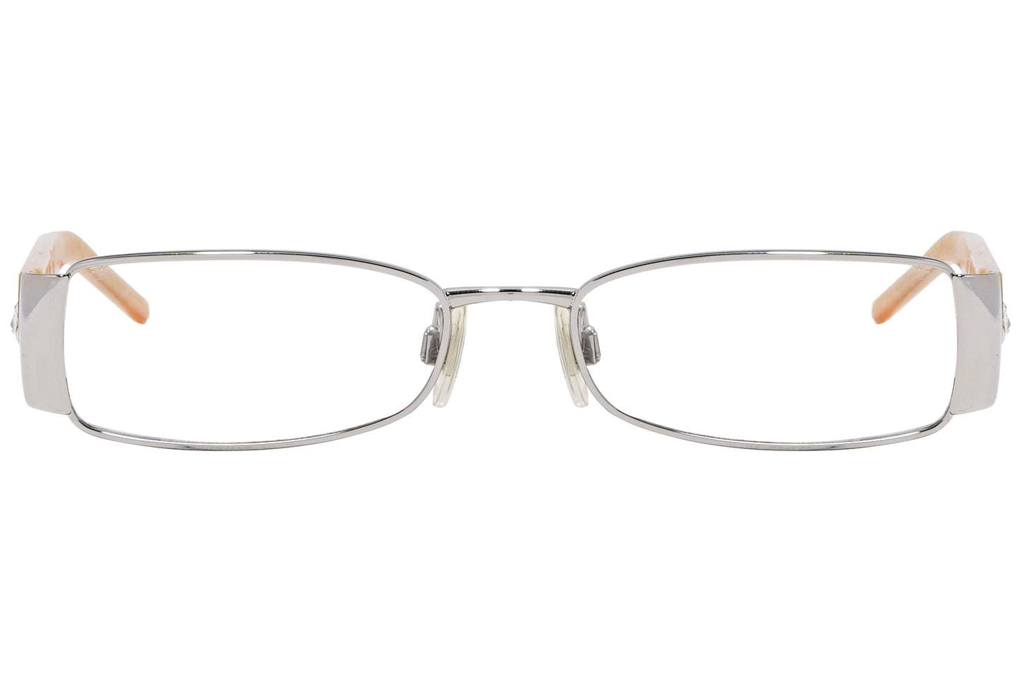 Close-up of Dolce & Gabbana women’s orange wrap around eyeglasses showing bold frame and logo