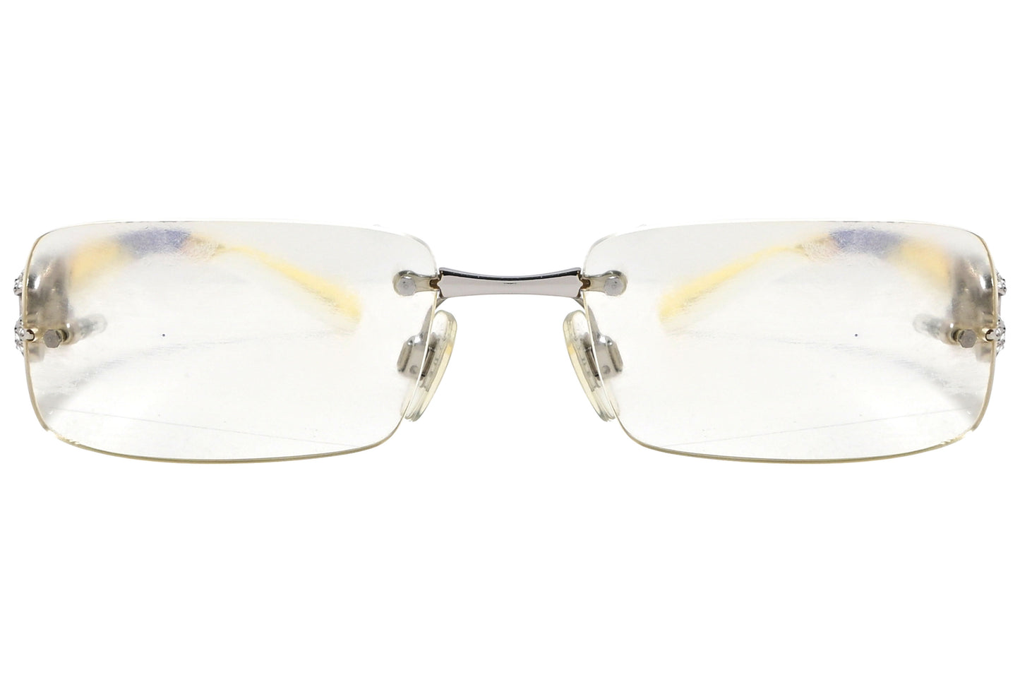Close-up of Dolce & Gabbana purple rectangle eyeglasses for women showing bold color and frame detail