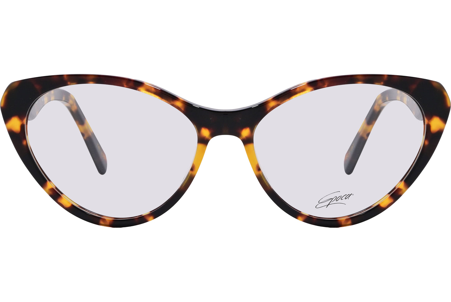 A pair of cat-eye eyeglasses with a leopard print frame.